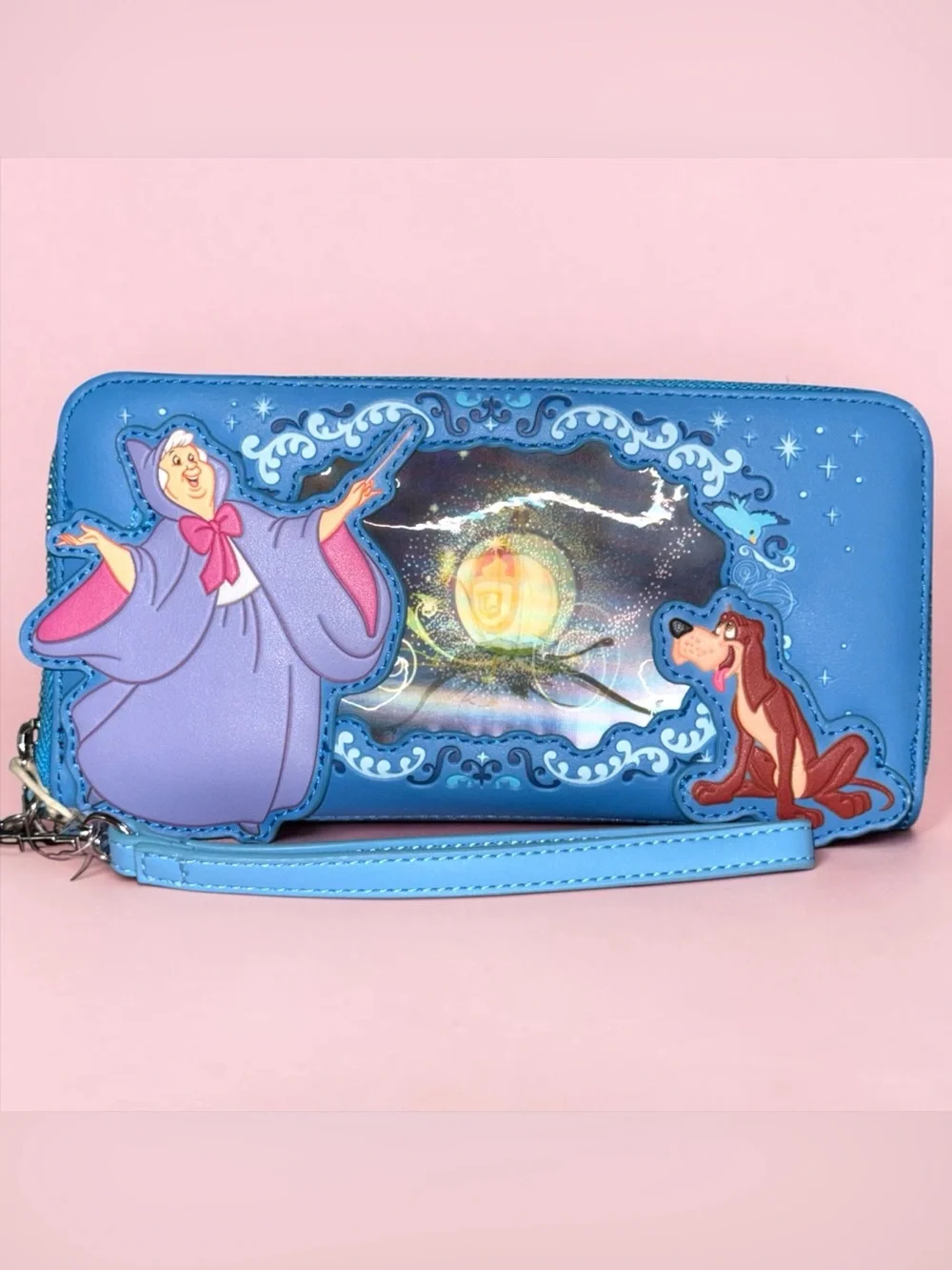 Loungefly Blue Cinderella Lenticular Princess Series Zip Wristlet/Wallet